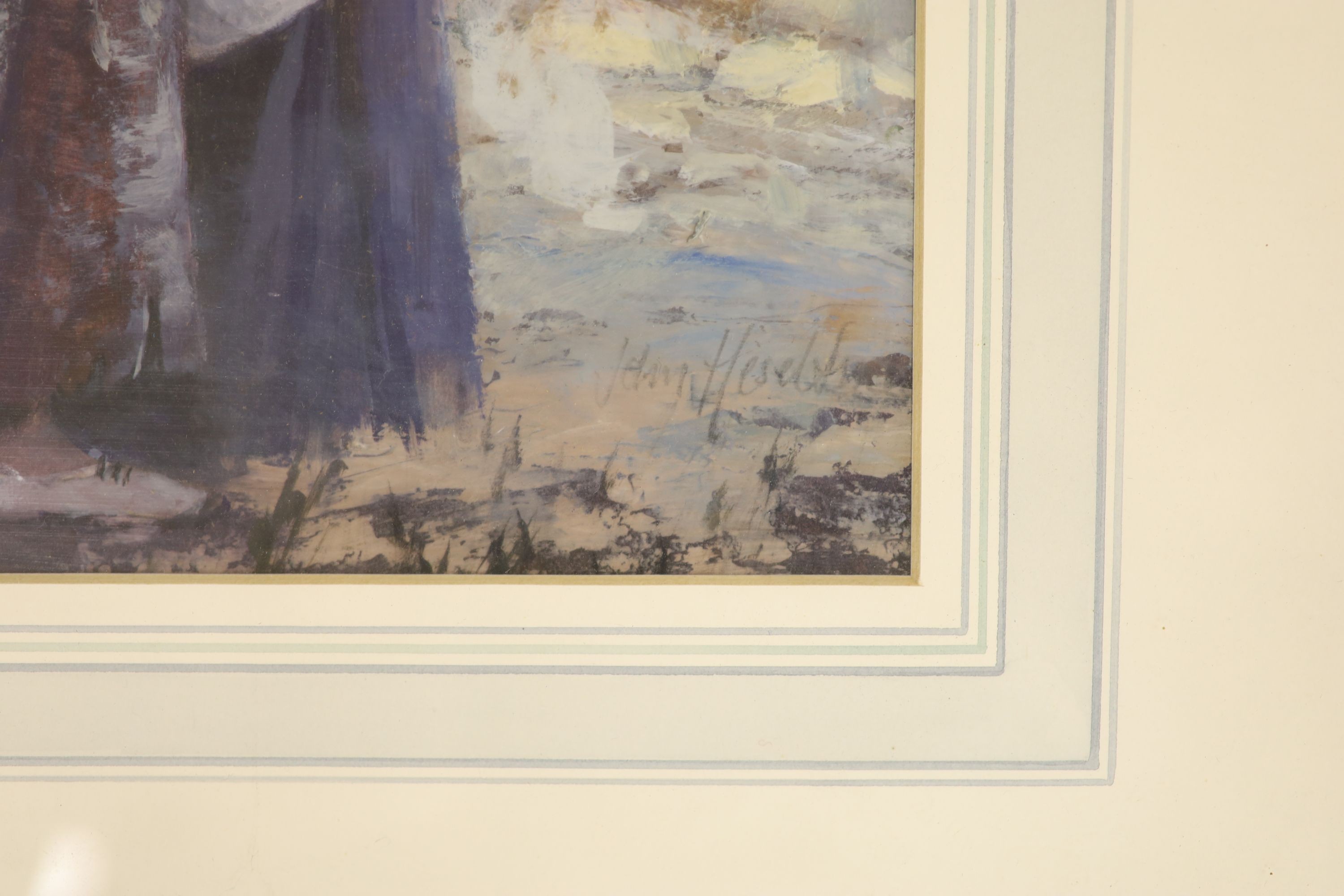John Heseltine (b.1923), watercolour and gouache, Original illustration destitute mother and child, signed, 38 x 56cm